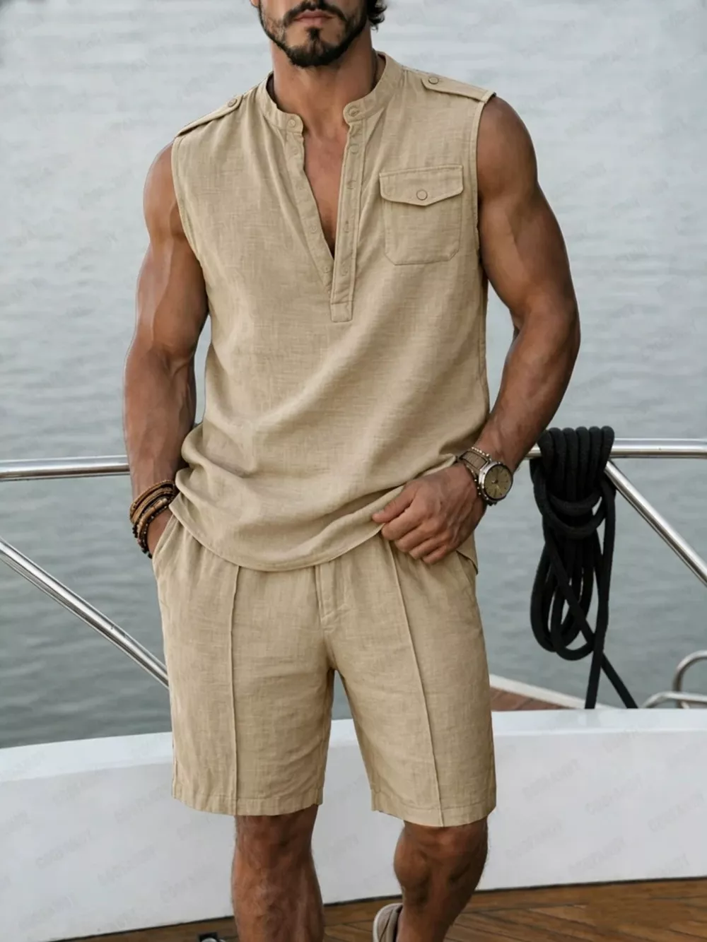 Men's Full Size Sleeveless Top and Shorts Two-Piece Set Plus Size, image 3