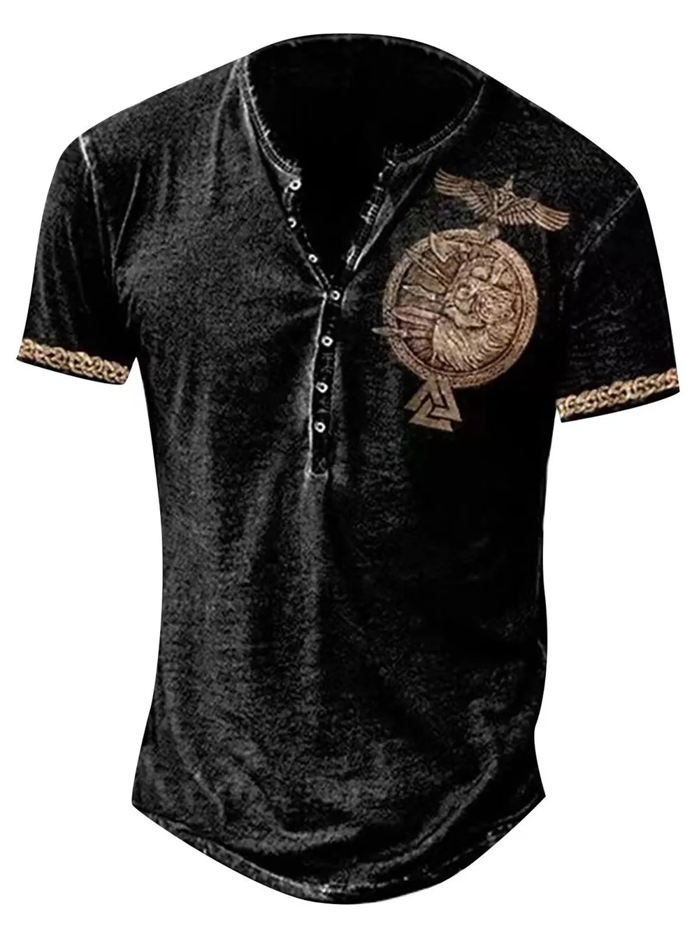 Men's Full Size Vintage Viking Graphic Henley T-Shirt Plus Size, image 3