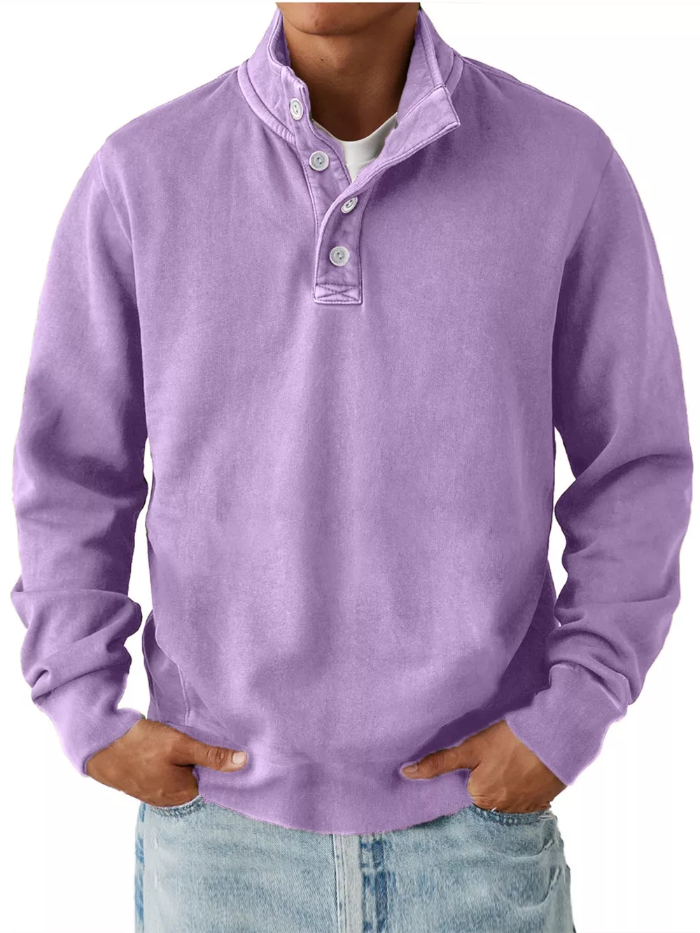 Men's Button Detail Long Sleeve Sweatshirt, image 2
