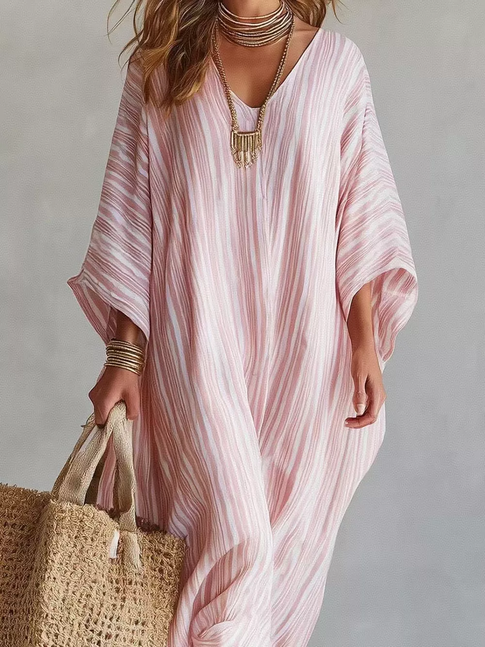 Striped V-Neck Maxi Dress, image 3