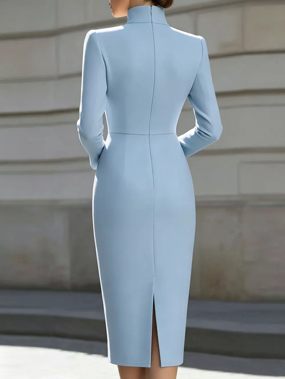 High Neck Long Sleeve Slit Dress, image 6