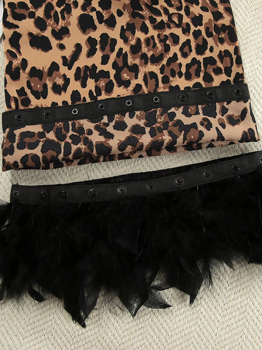 Leopard Print Feather-Trimmed Lounge Nightgown Robe, image 11