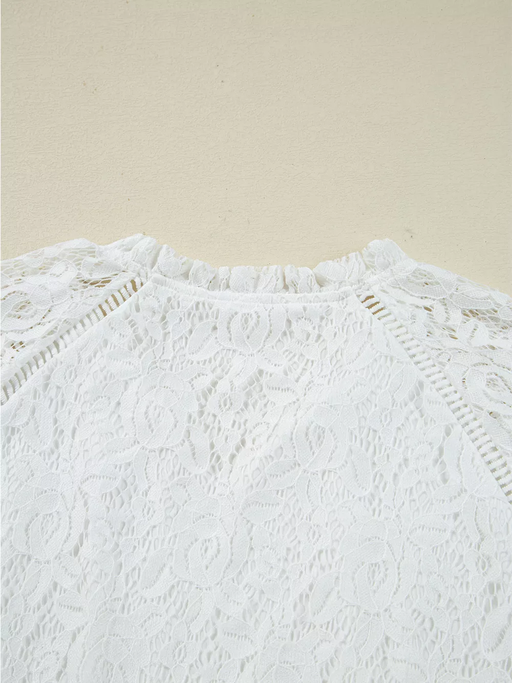 Tie Neck Lace Ruffle Detail Long Sleeve Blouse, image 3