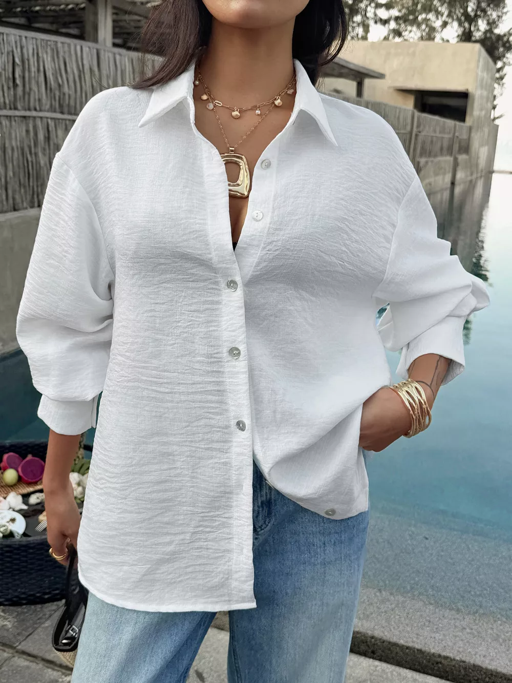 Button Up Lantern Sleeve Shirt, image 3