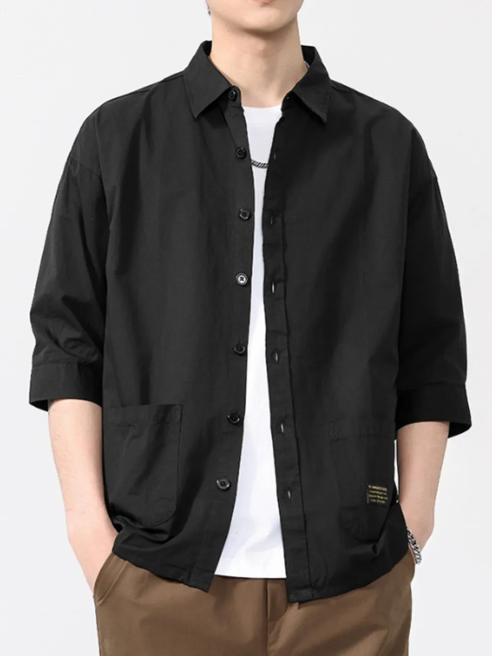 Men's Plus Size Button Up 3/4 Sleeve Shirt, image 4