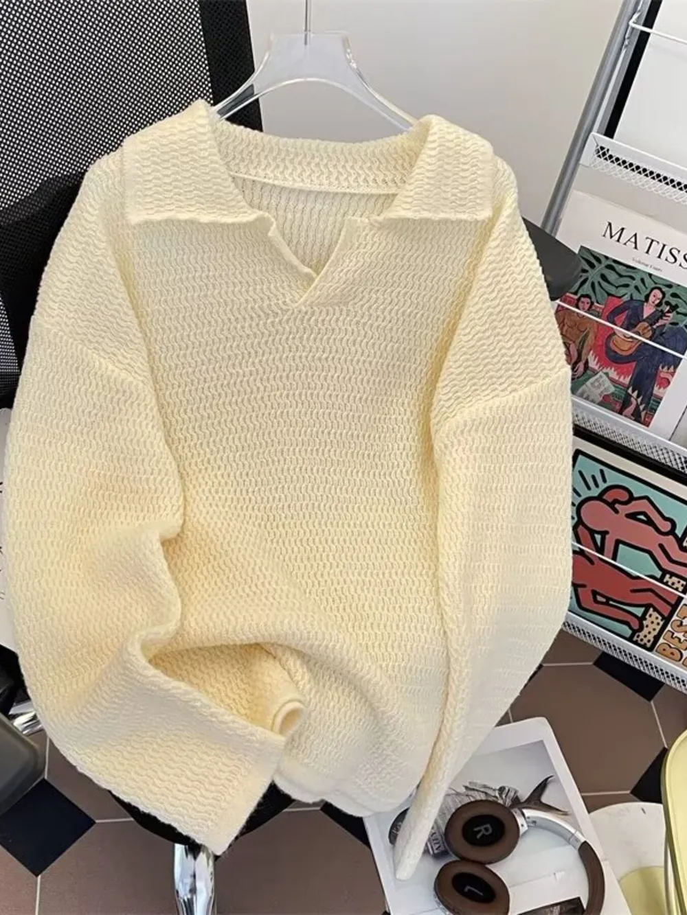 Men's Textured Knit Polo Collar Sweater, image 2