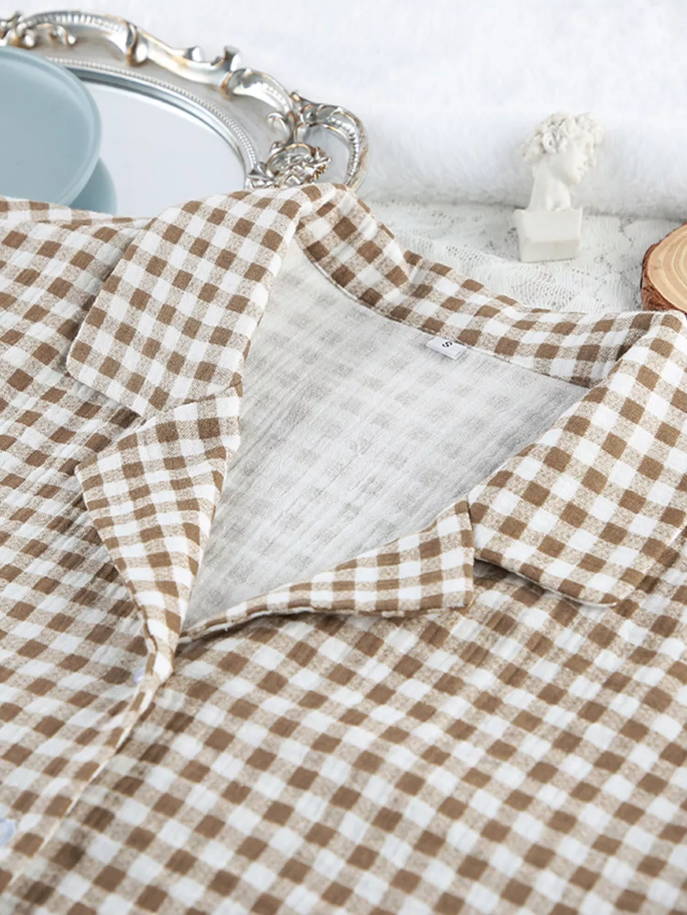 Gingham Ruffle-Trim Top and Pants Lounge Set, image 9