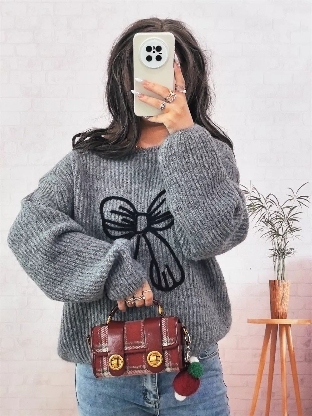 Bow Round Neck Long Sleeve Sweater, image 12