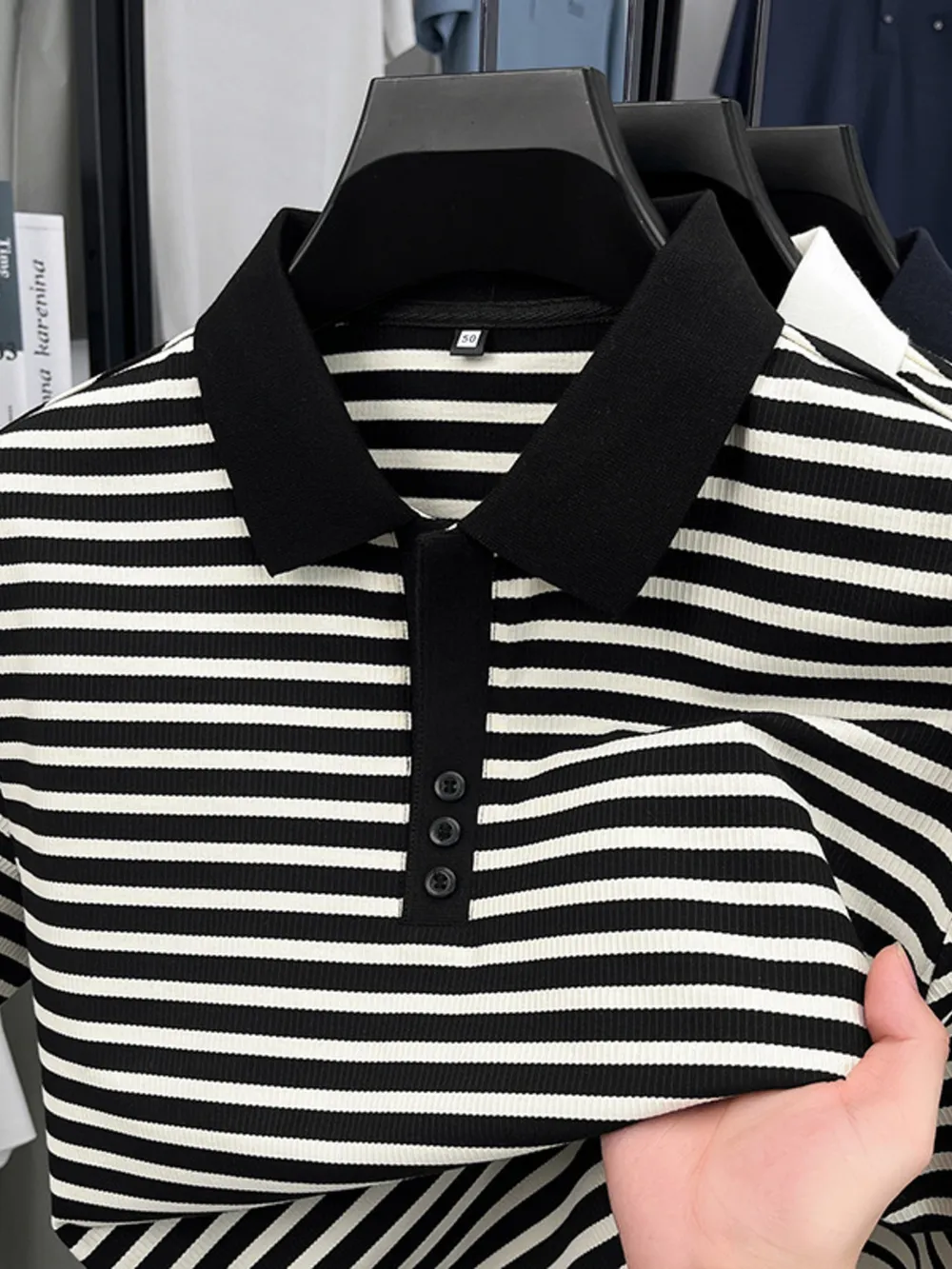 Men's Plus Size Striped Short Sleeve Polo, image 2