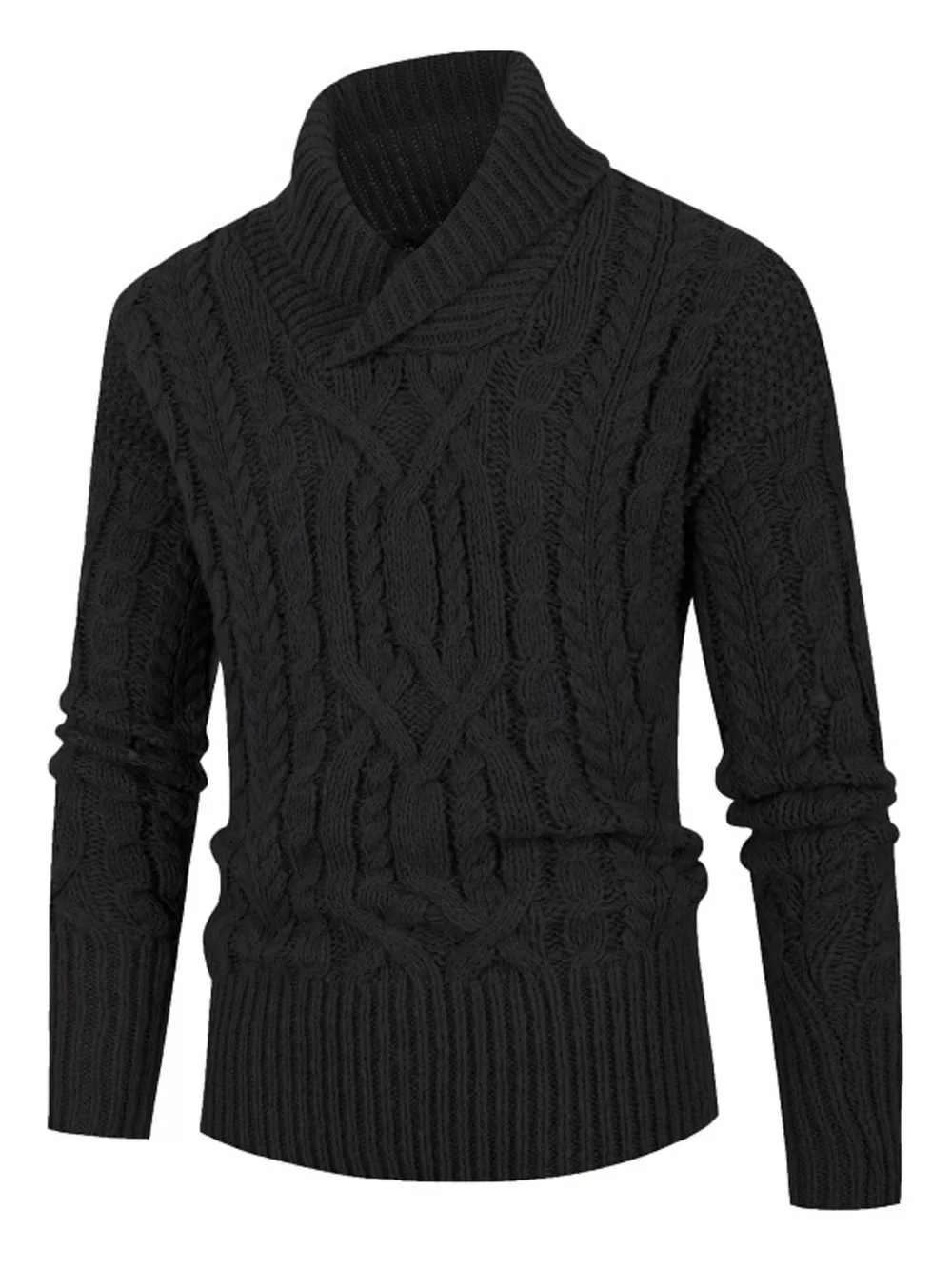 Men's Plus Size Shawl Collar Cable Knit Sweater, image 6