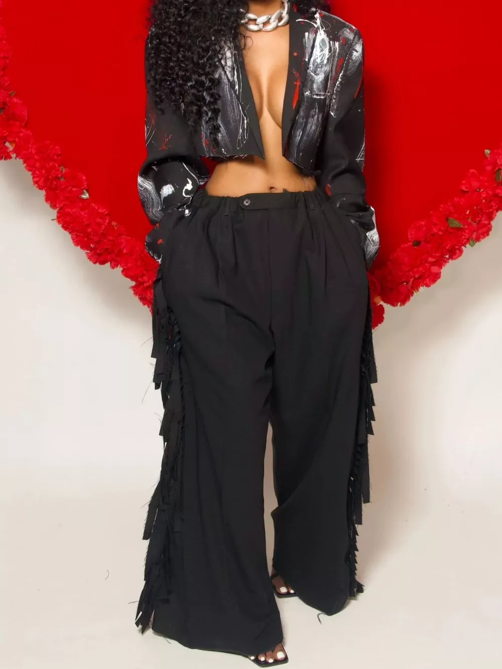 Wide-Leg Pants with Fringed Details, image 11