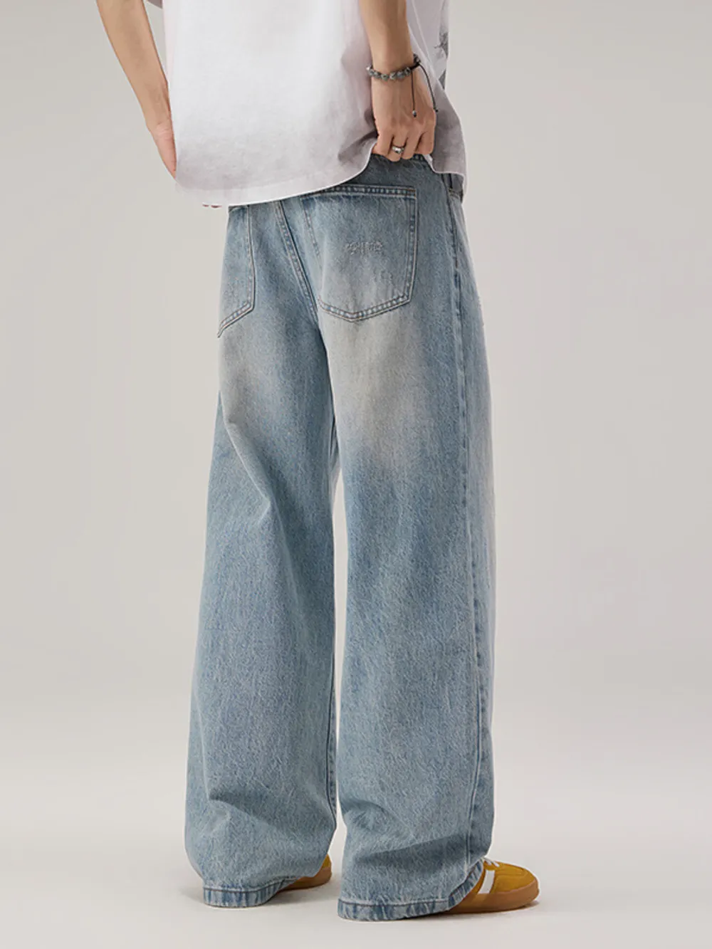 Men's Wide Leg Wash Jeans, image 2