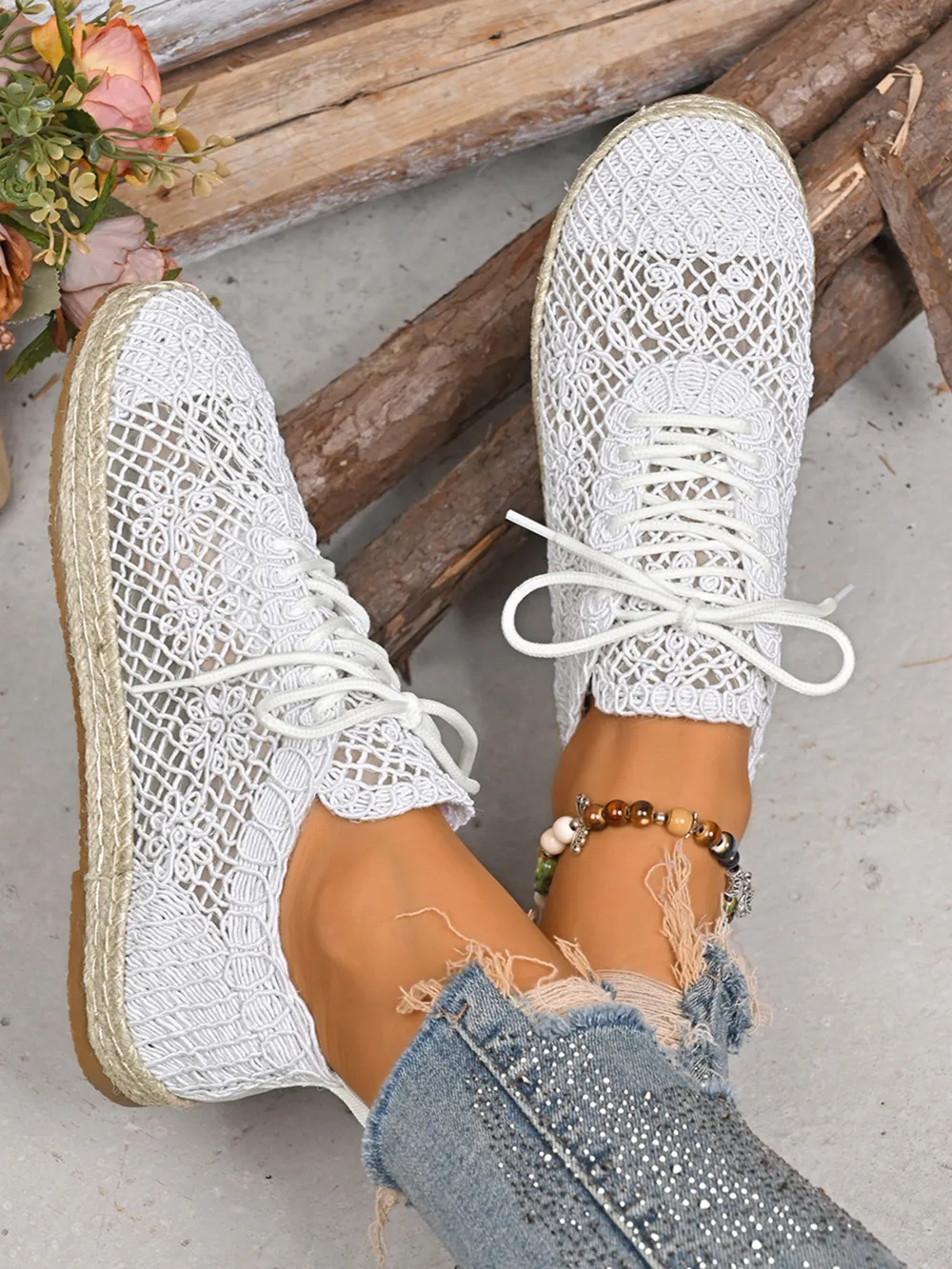 Breathable Woven Lace Up Sneakers, image 4