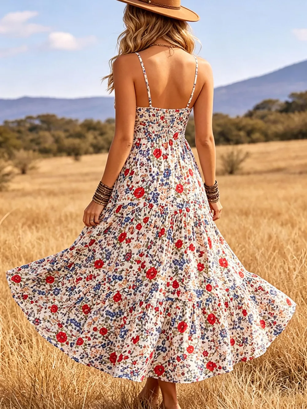 Floral Print V-Neck Midi Dress, image 9