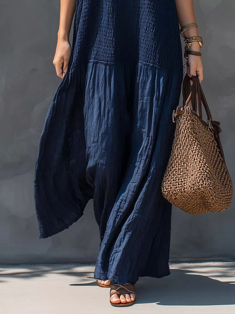 Sleeveless Smocked V-Neck Casual Maxi Dress, image 4