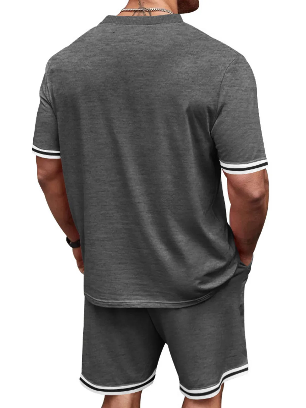 Men's Full Size Striped Short Sleeve Tee and Shorts Set Plus Size, image 10