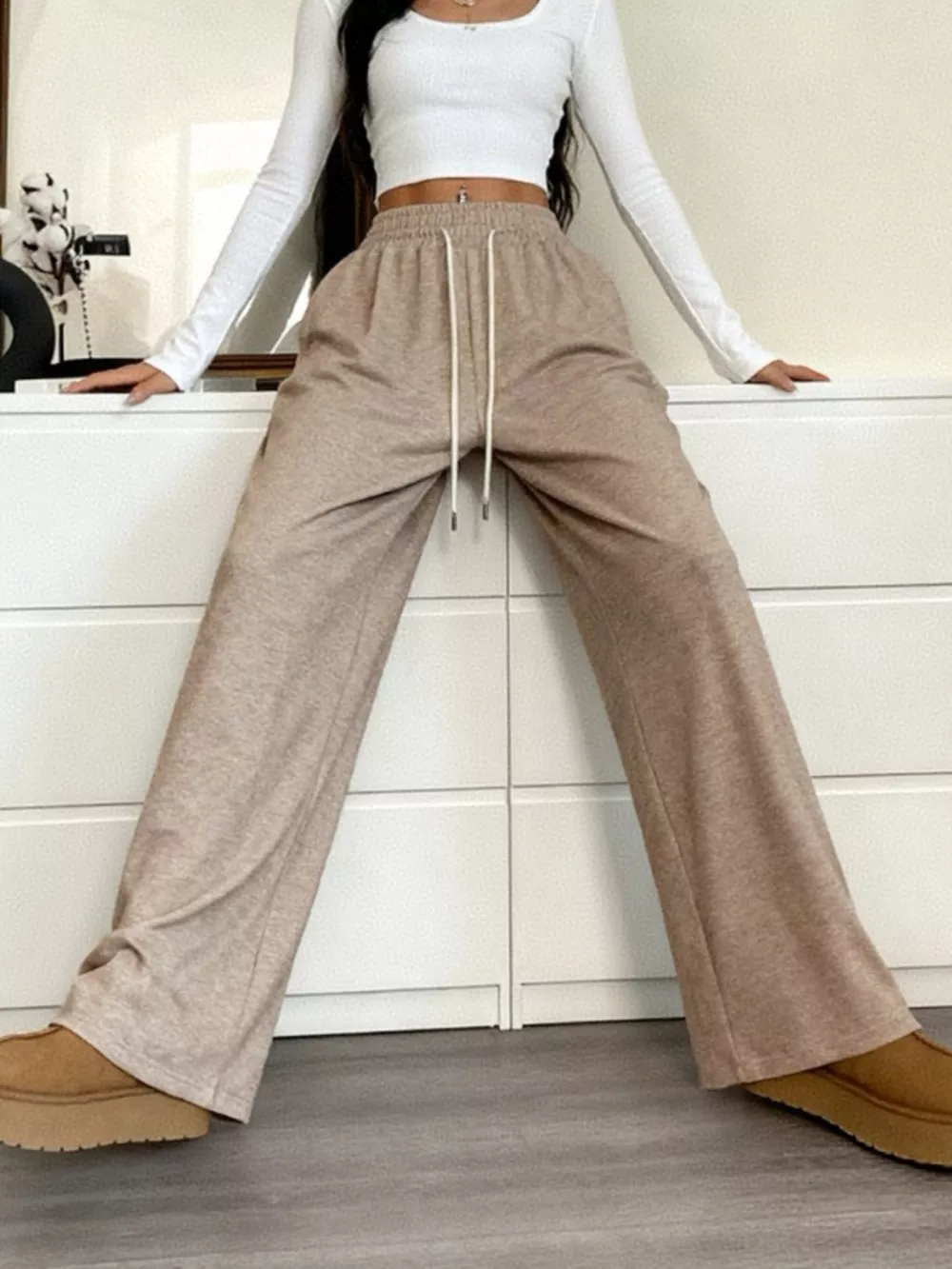 Casual Drawstring Waist Wide Leg Pants, image 3