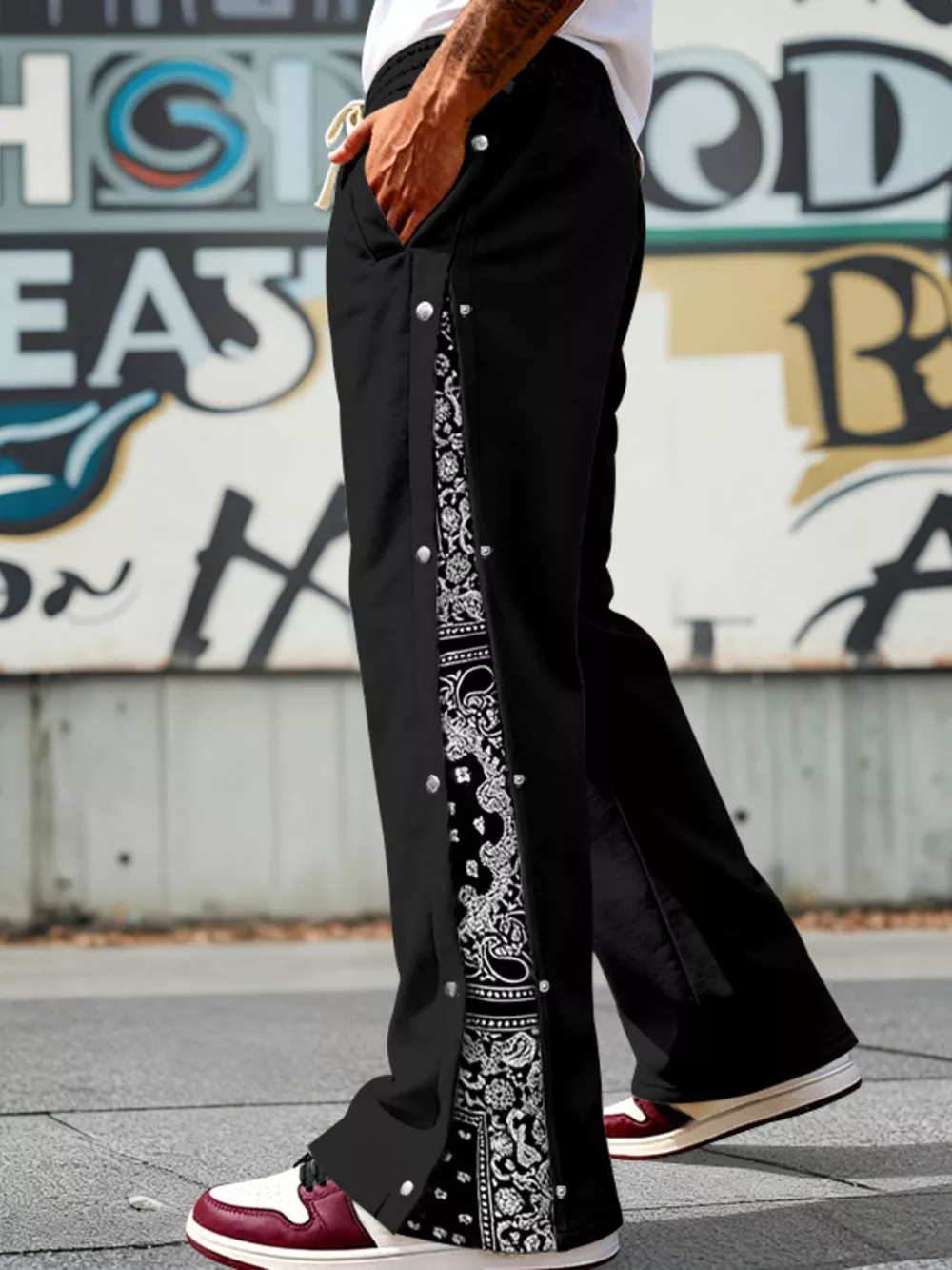 Men's Full Size Side Snap Wide Leg Pants Plus Size, image 5