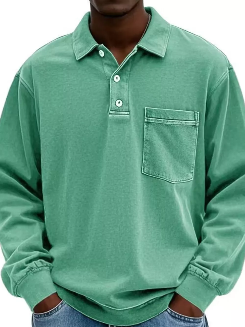 Men's Full Size Vintage Button Detail Long Sleeve Polo Plus Size, image 9