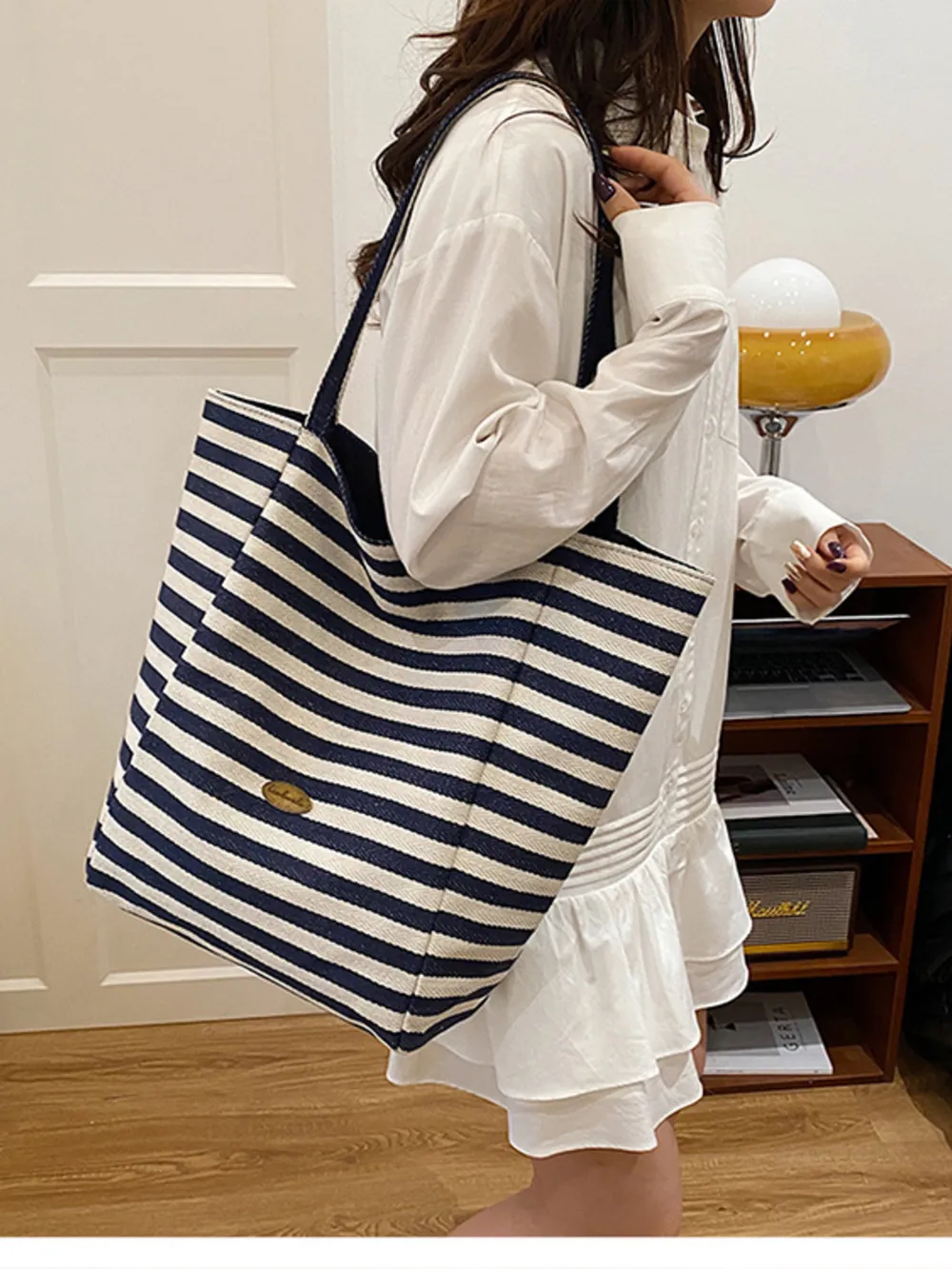 Striped Canvas Tote Bag, image 2