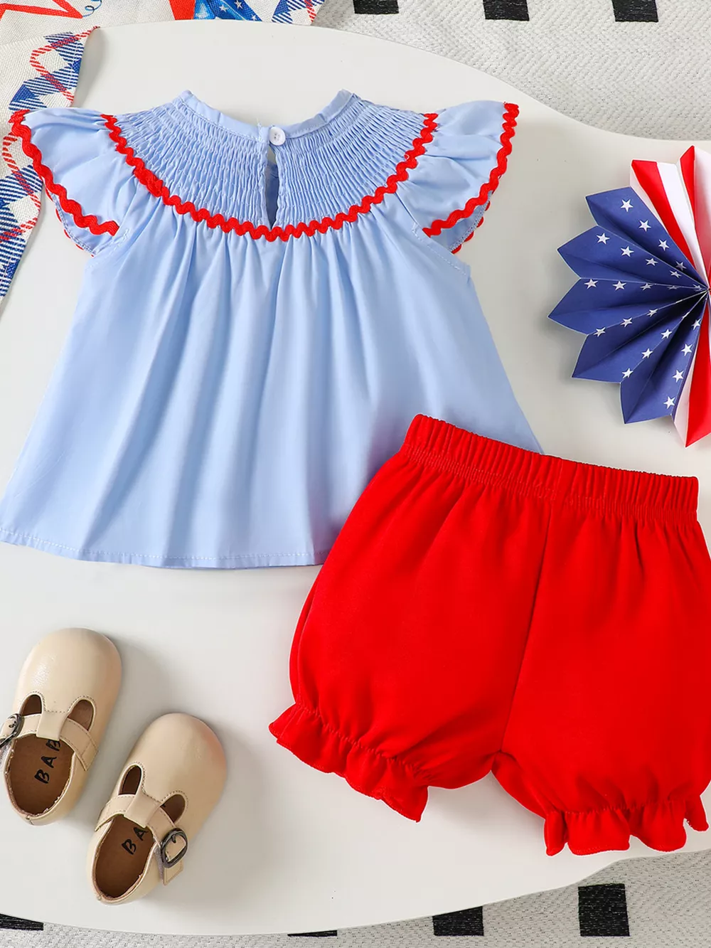 Children's American Flag Smocked Top and Shorts Set, image 8