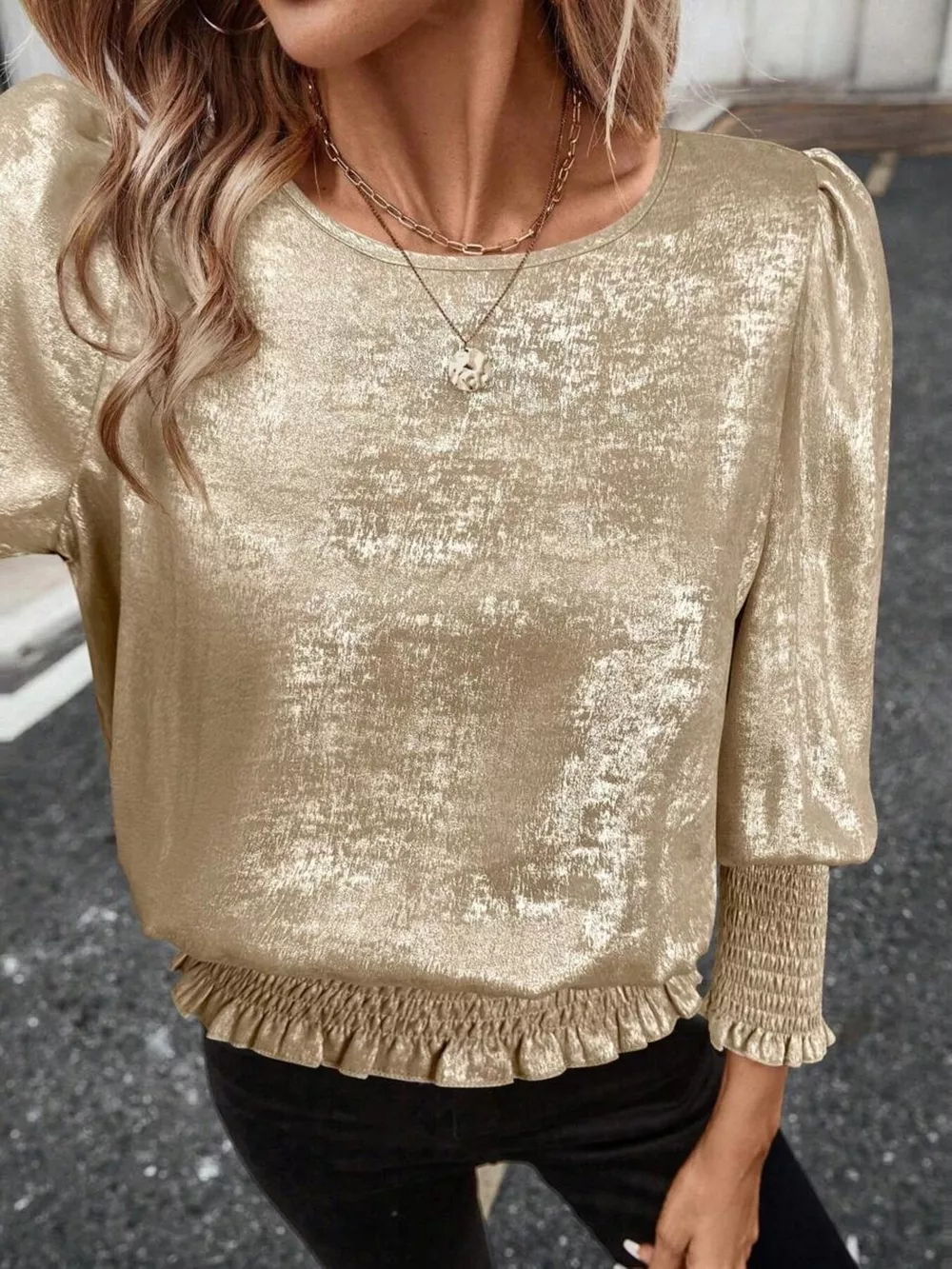 Smocked Round Neck Blouse, image 7