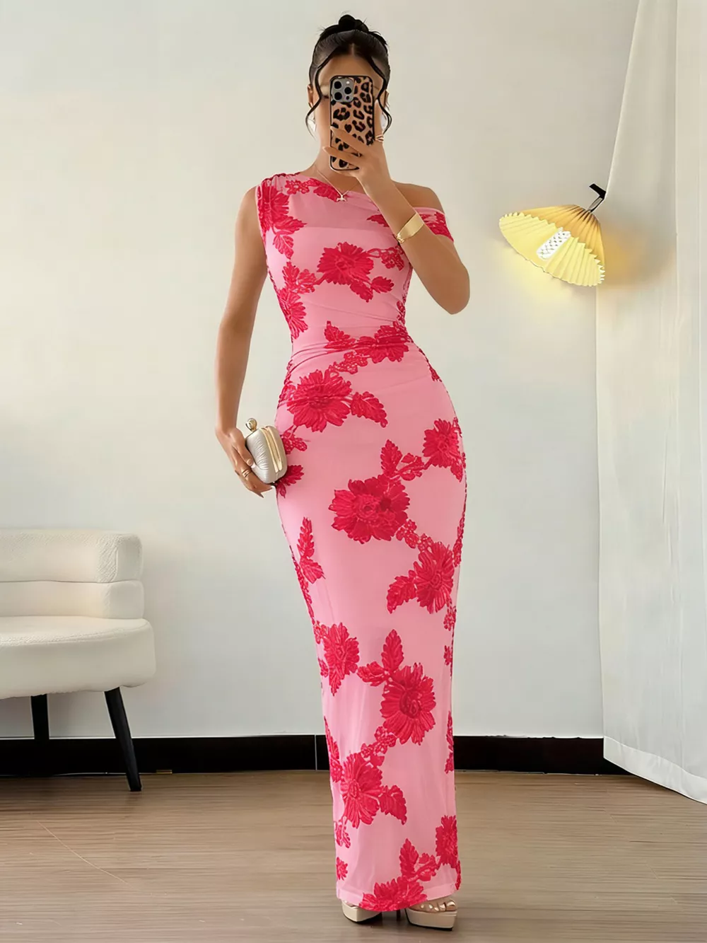Embroidered One Shoulder Maxi Dress, image 7