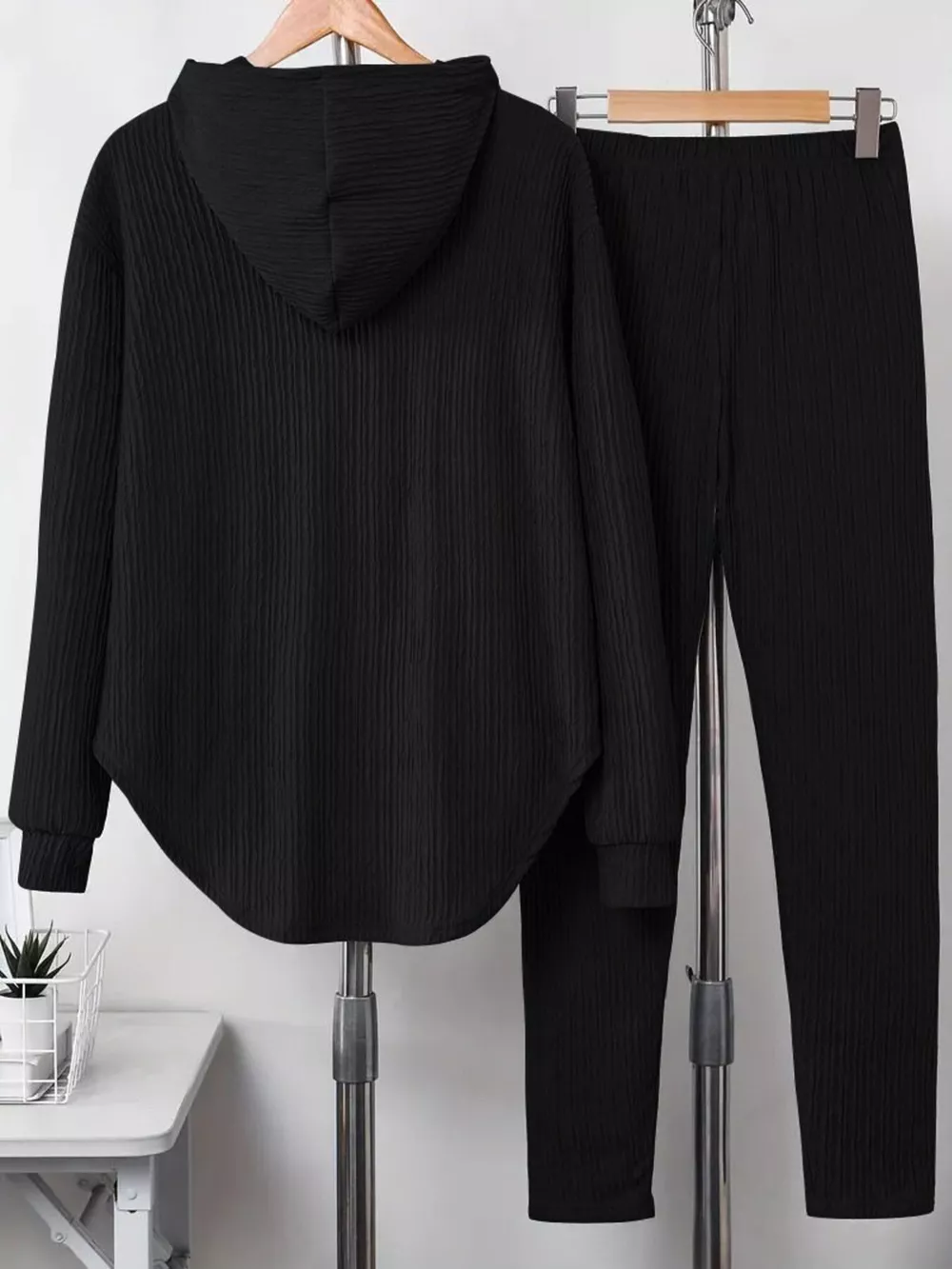 Textured Long Sleeve Hoodie and Pants Set, image 2