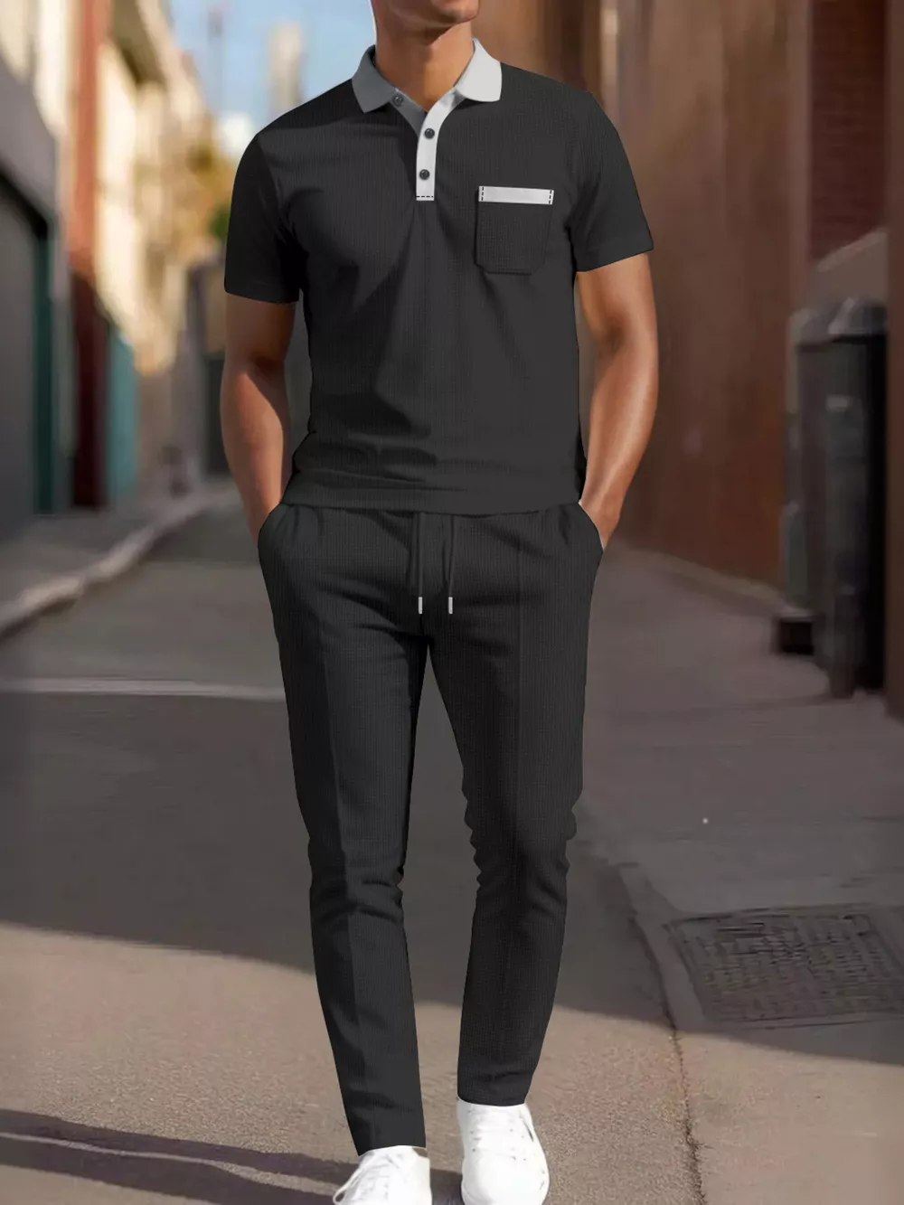 Men's Full Size Short Sleeve Polo and Pants Set Plus Size, image 3