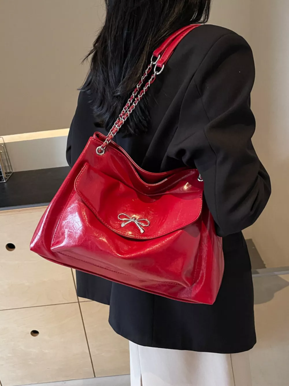 Bow PU Leather Shoulder Bag, image 9