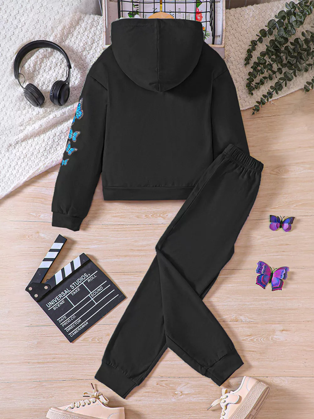 Childrens's Butterfly Print Hoodie & Pants Set, image 12