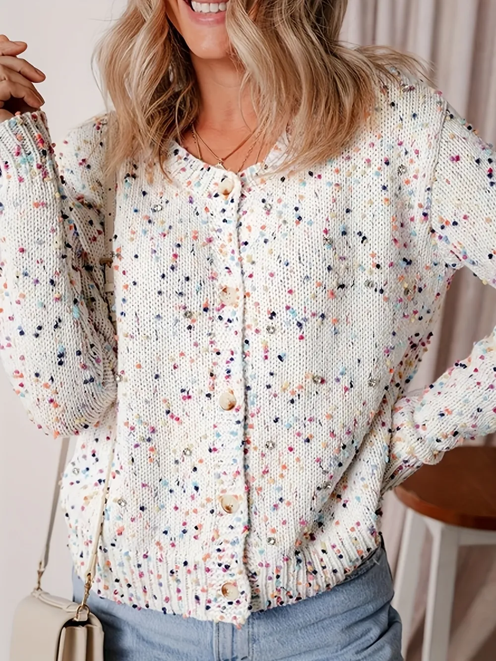 Colorful Button Up Long Sleeve Cardigan, image 2