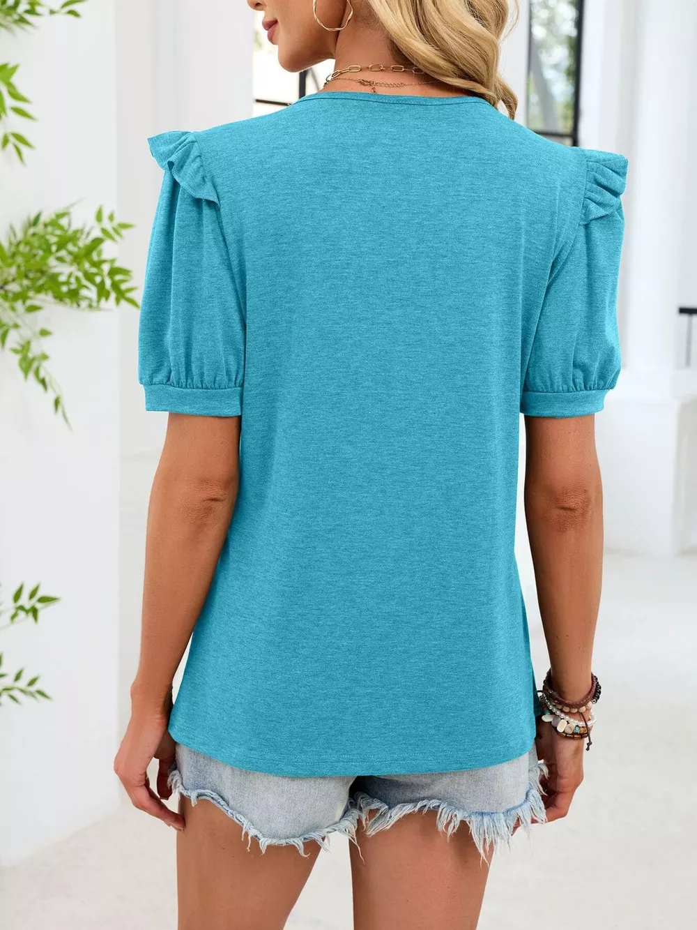 Ruffled Solid Color Short Sleeve T-Shirt, image 13