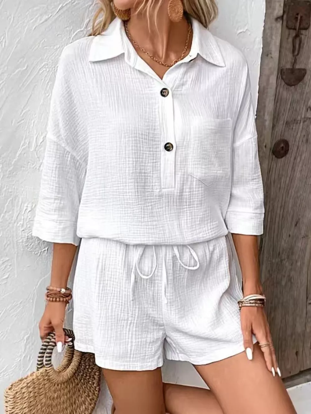 Button Detail Top and Shorts Set, image 3