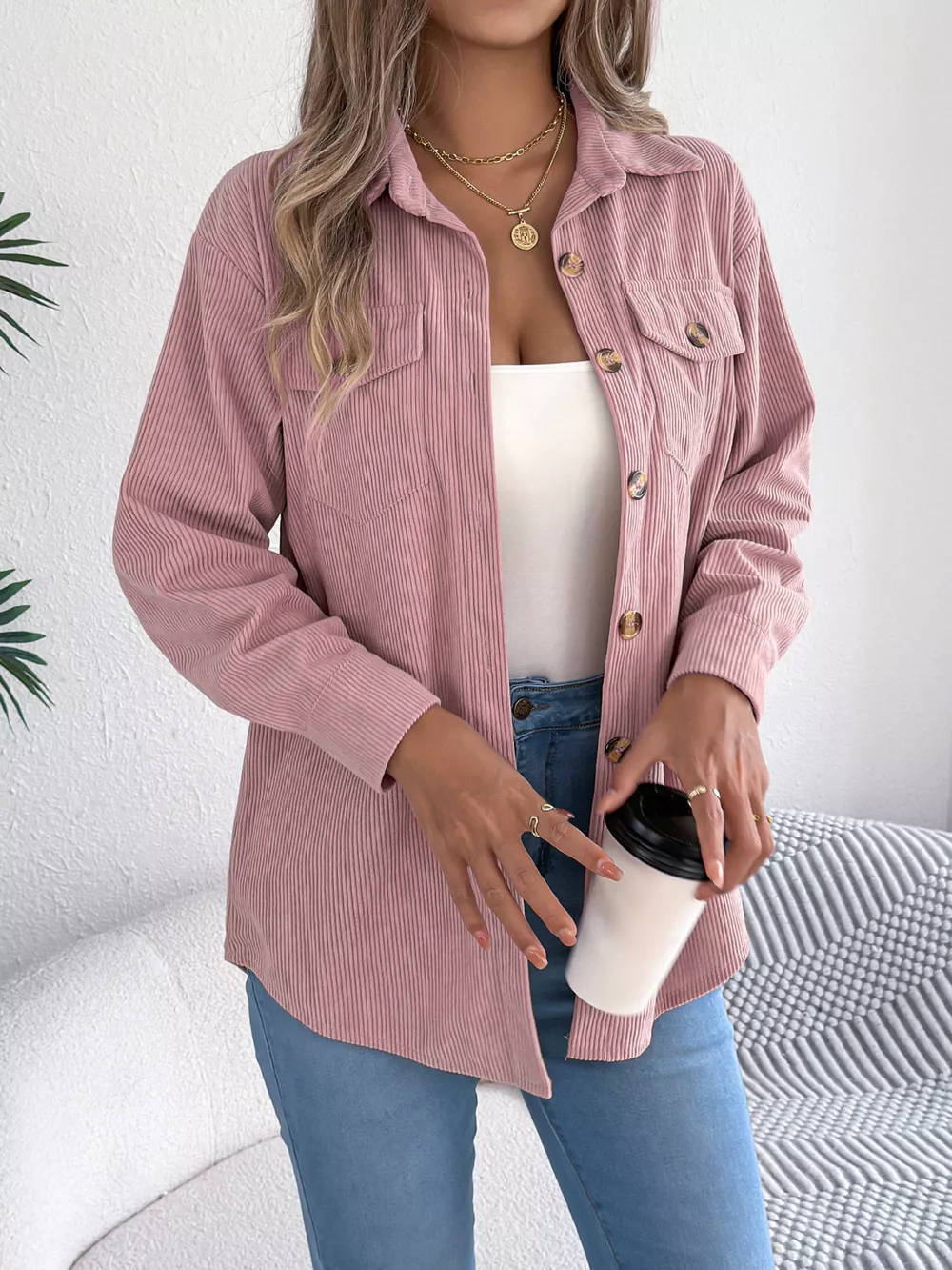 Casual Corduroy Button-Up Shacket, image 13