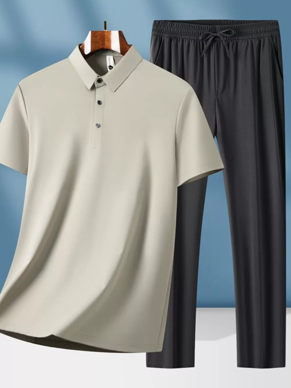Men's Plus Size Button Detail Short Sleeve Top and Pants Set