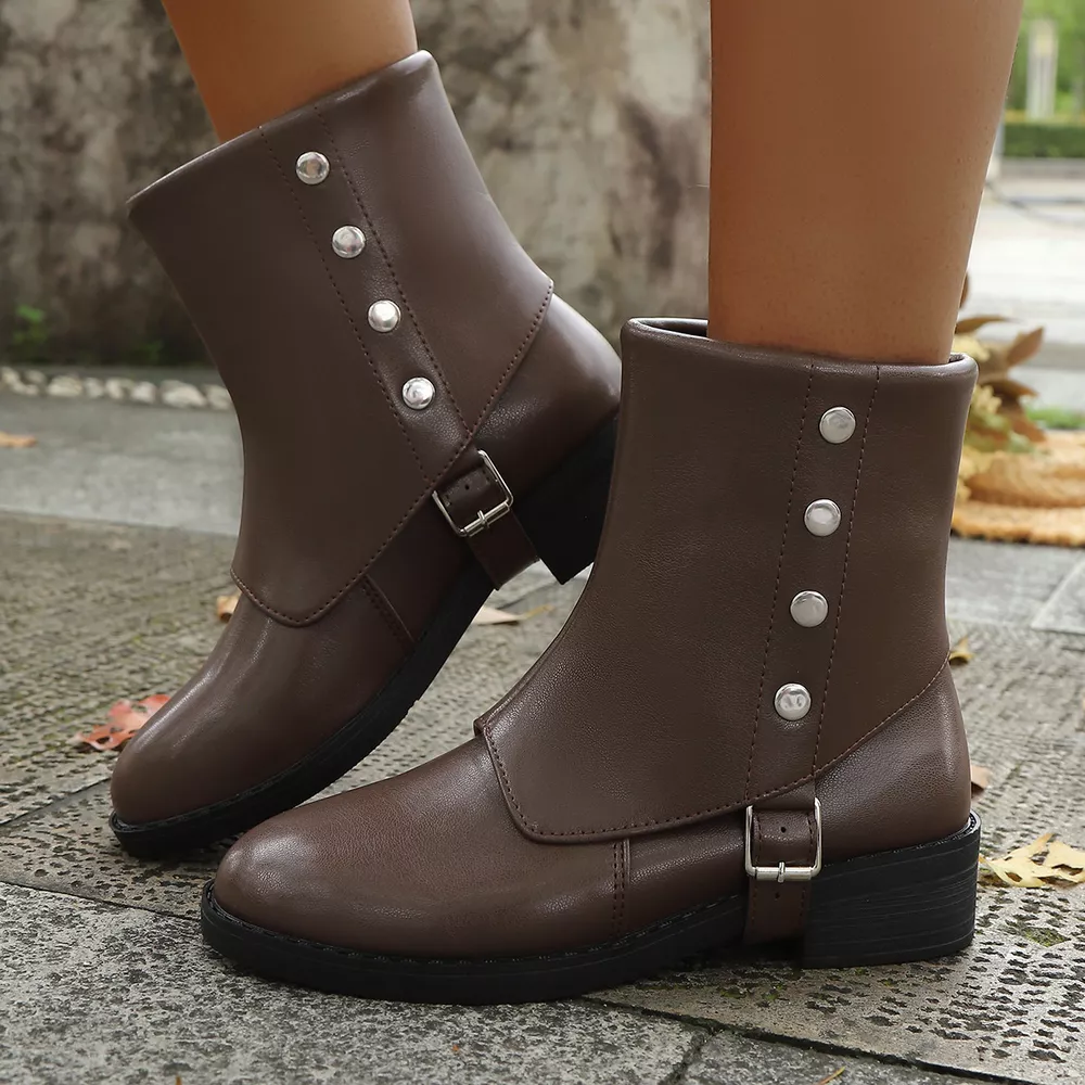 Round Toe Block Heels Boots, image 13