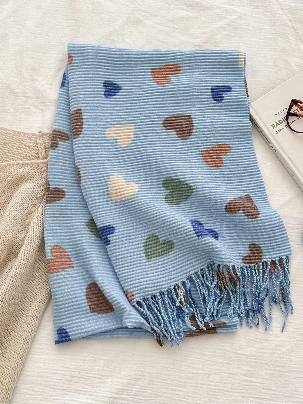 Heart Patterned Tassel Scarf, image 7