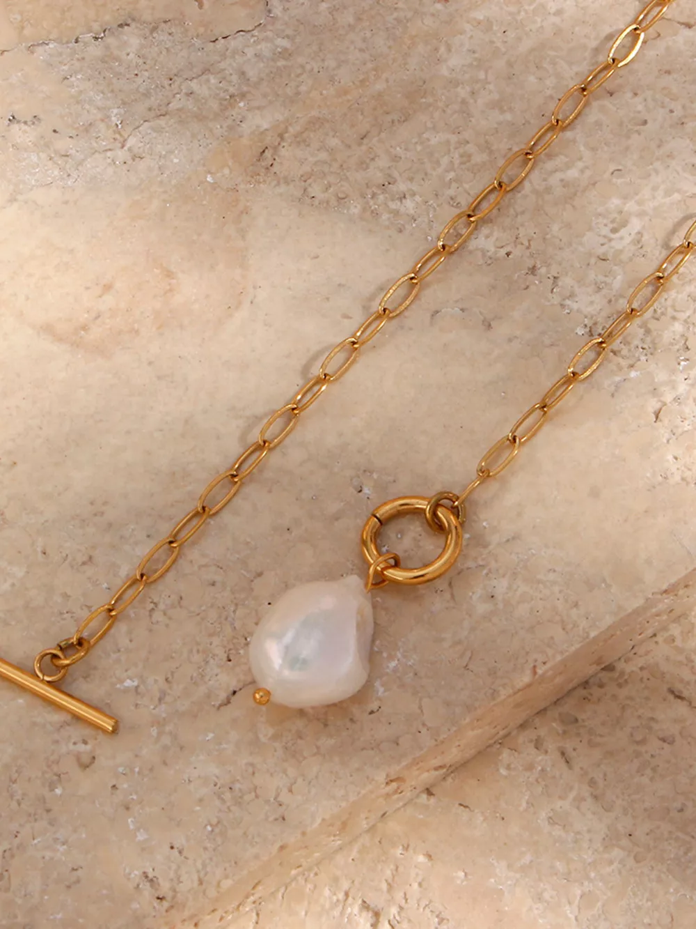 18K Gold-Plated Baroque Pearl Pendant Necklace, image 12