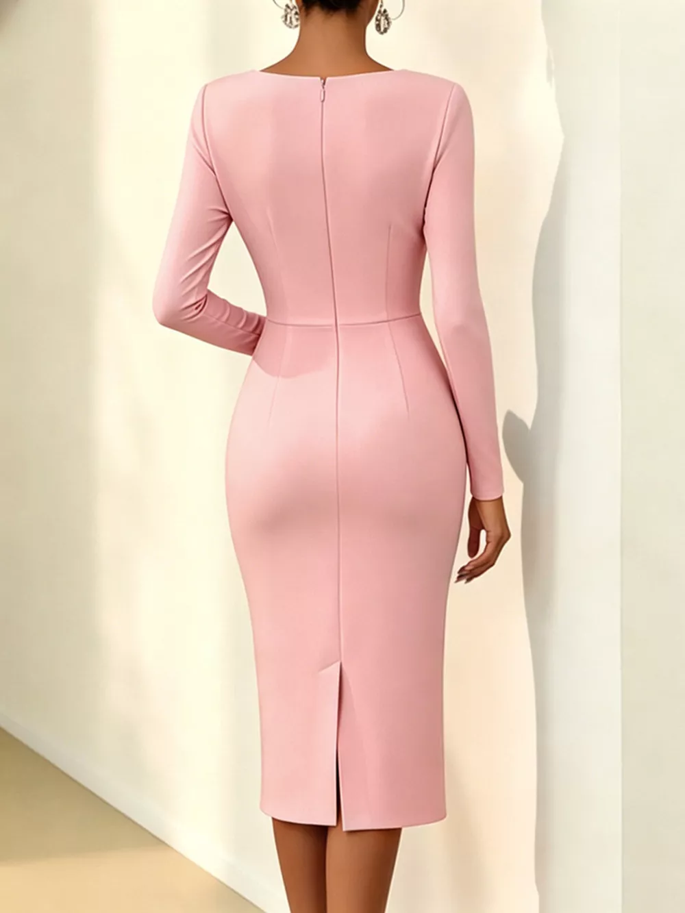 Rose Embellished Asymmetrical Neck Midi Dress, image 3