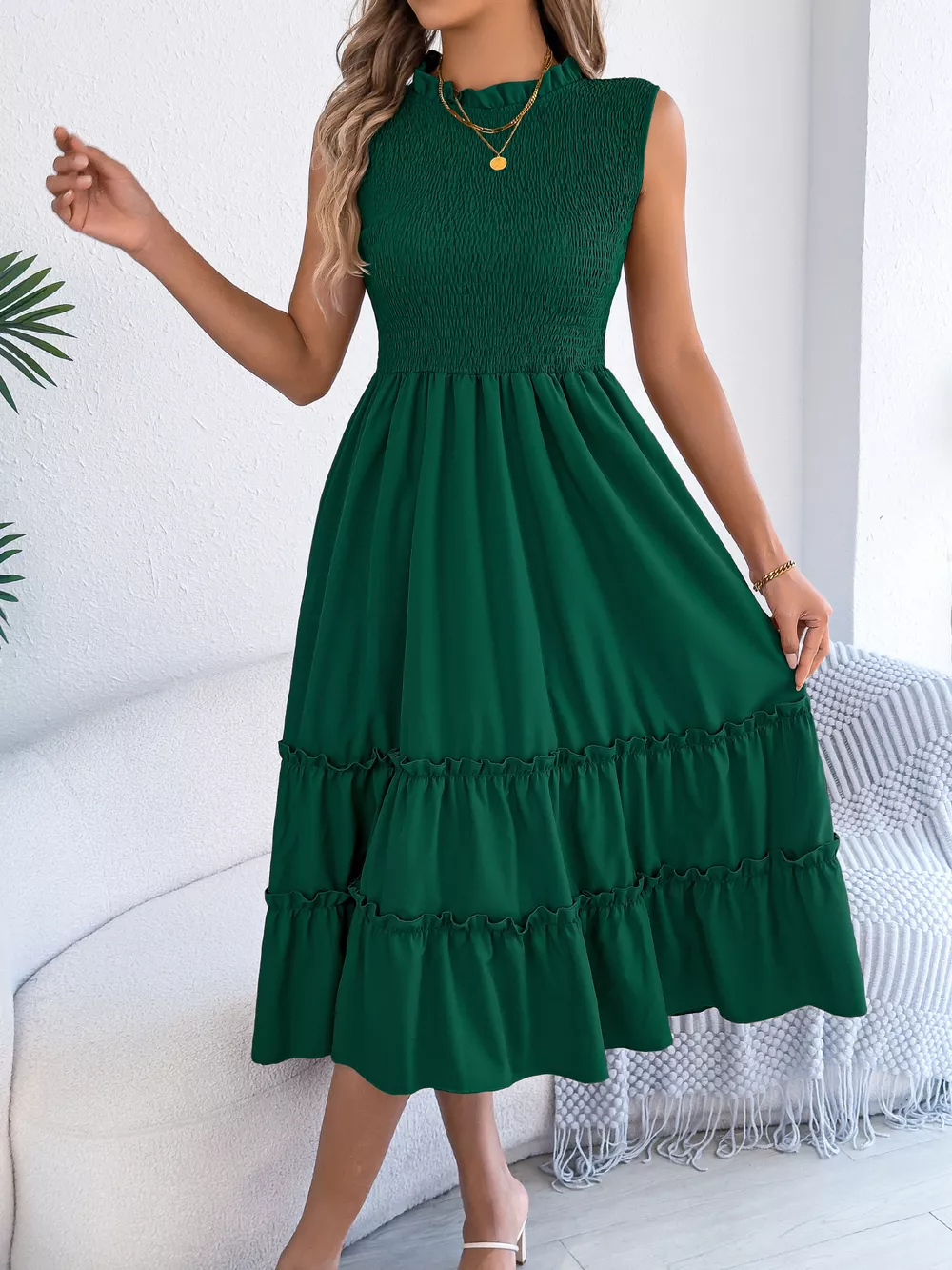 Smocked Sleeveless Tiered Dress, image 14