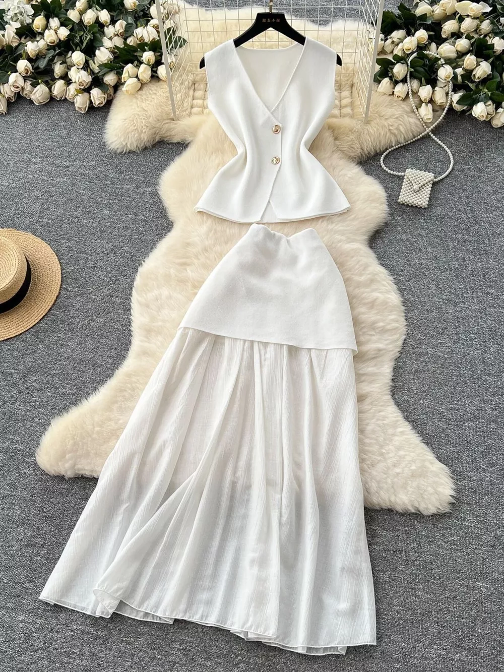 Button Up Sleeveless Top and Skirt Set, image 2
