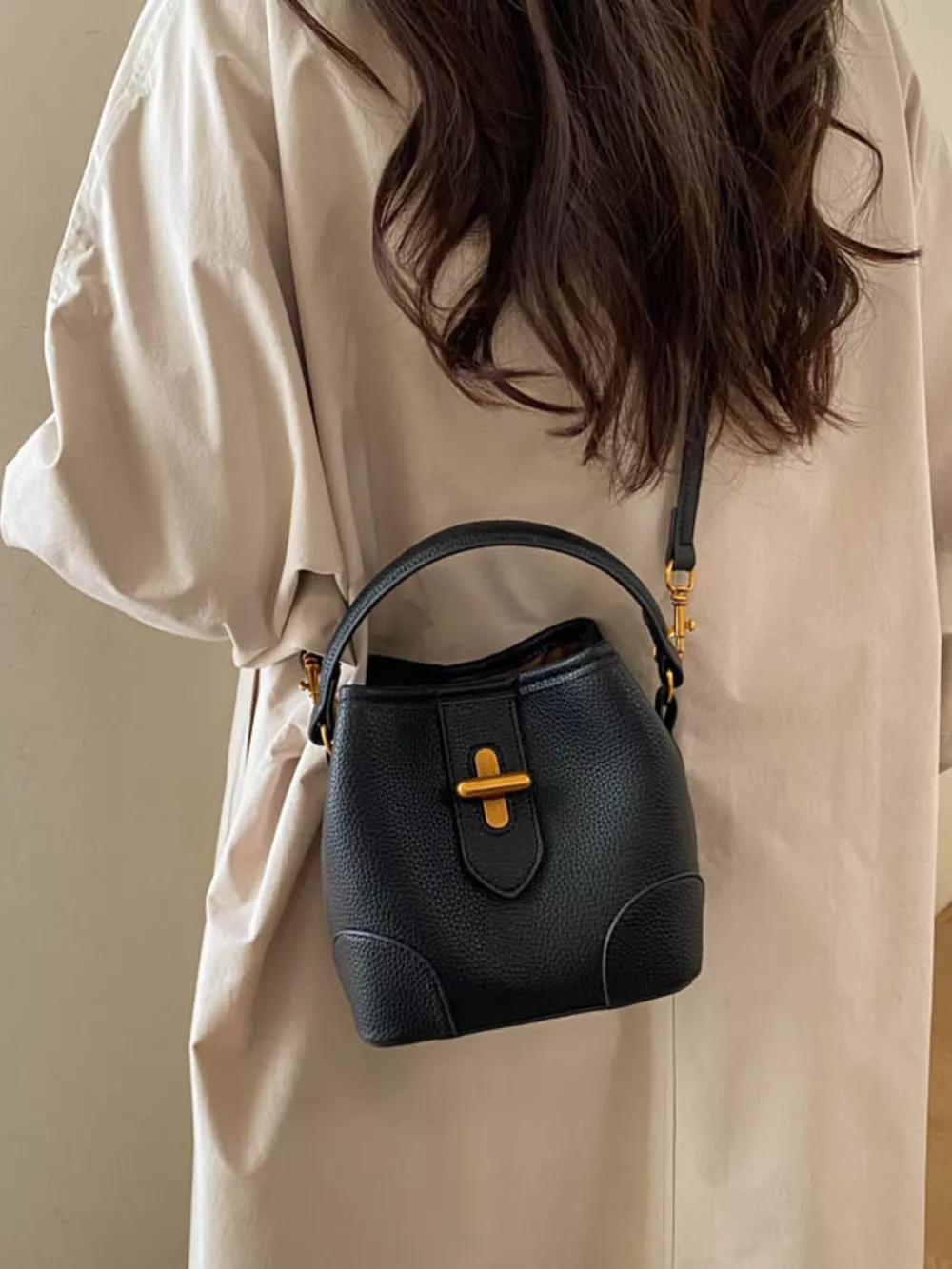 Bucket Style Leather Crossbody Bag, image 4