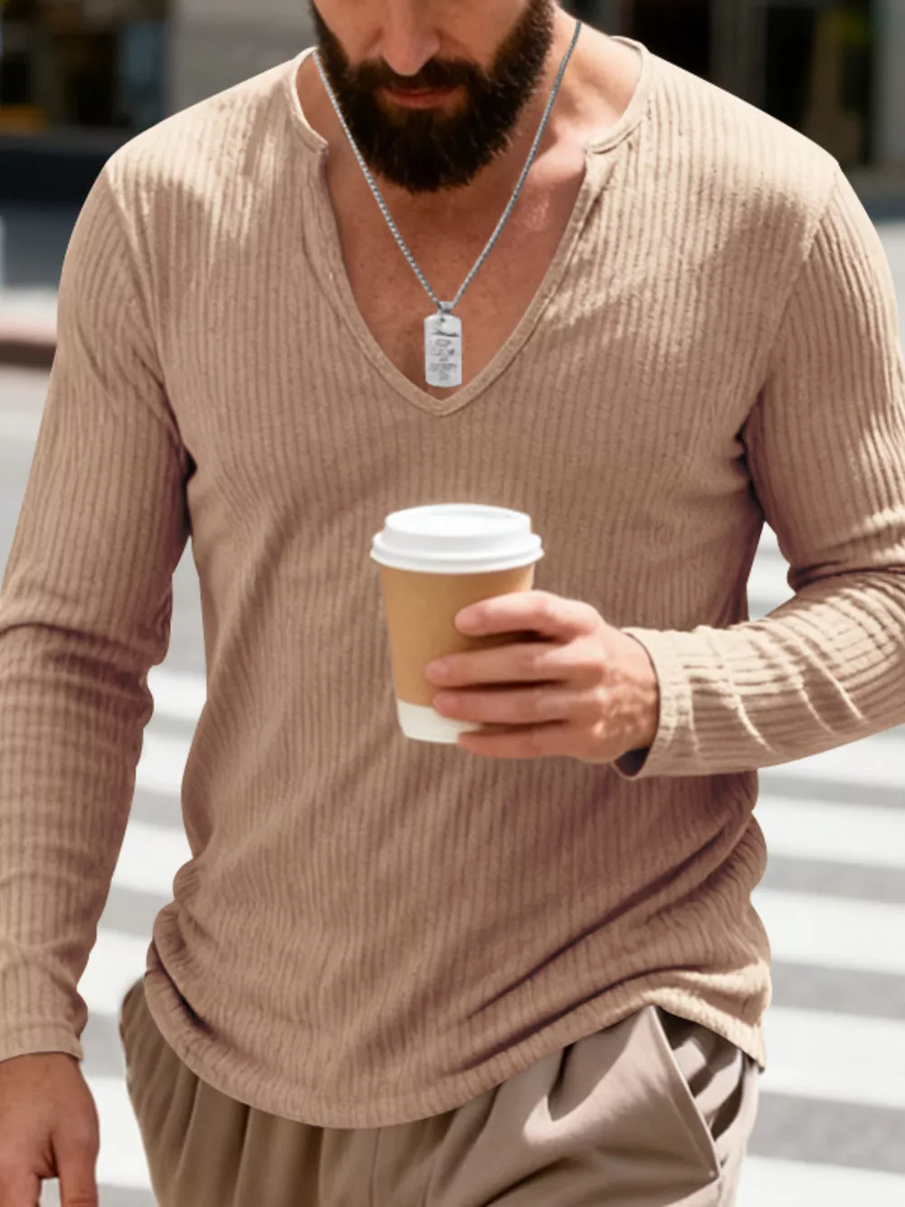 Men's Full Size Casual Ribbed Long Sleeve T-Shirt Plus Size, image 17