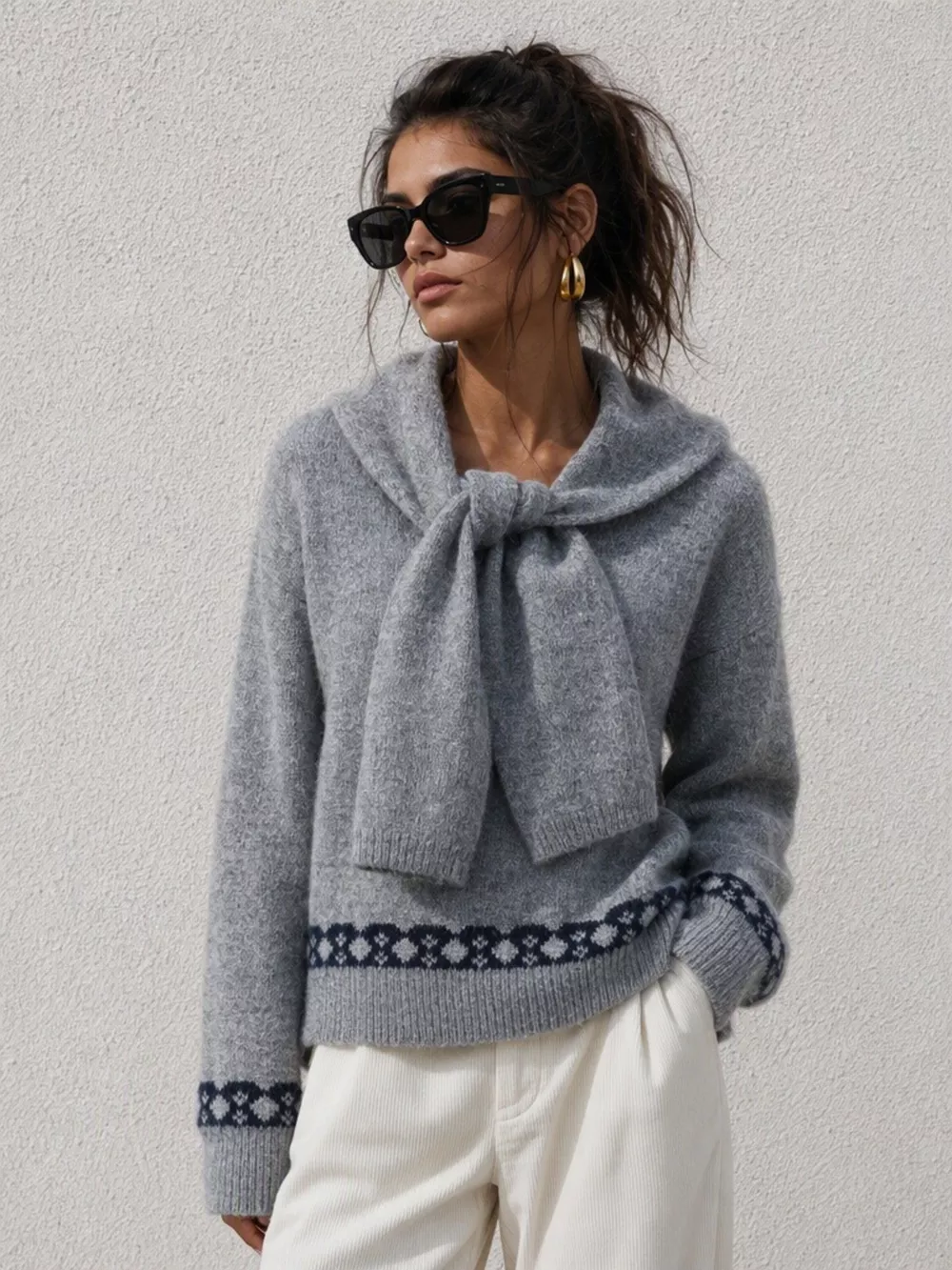 Scarf Detail Dropped Shoulder Sweater, image 15