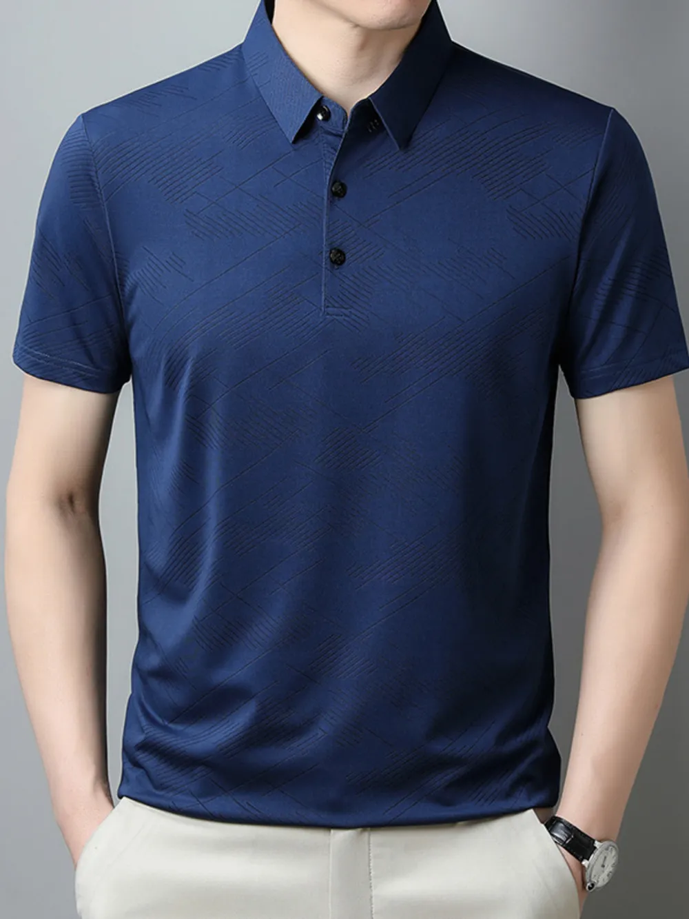 Men's Plus Size Breathable Short Sleeve Geometric Polo, image 2