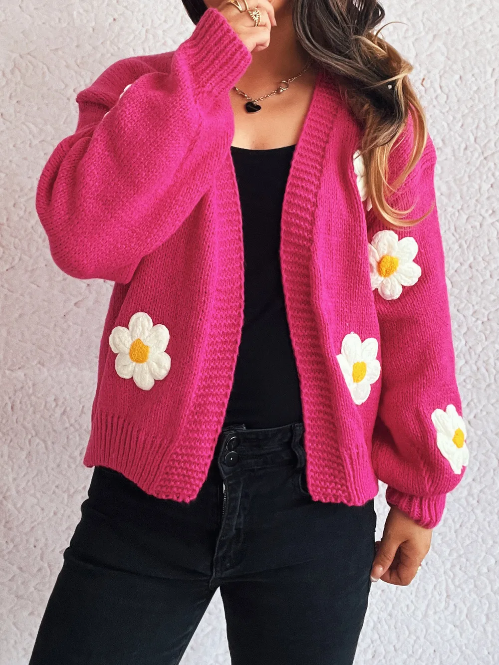 Flower Open Front Long Sleeve Cardigan, image 7