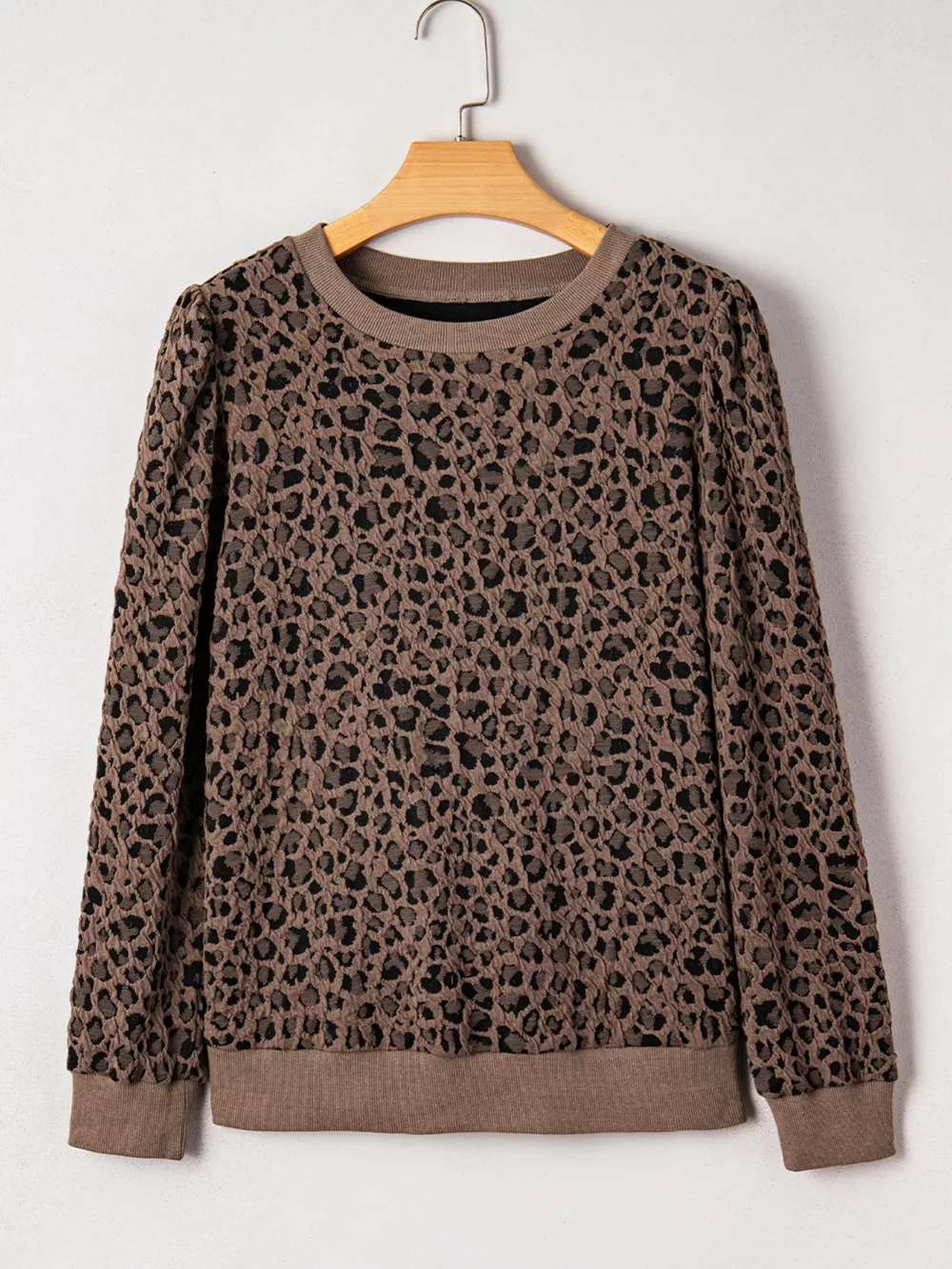 Ribbed Trim Leopard Print Long Sleeve Top, image 6