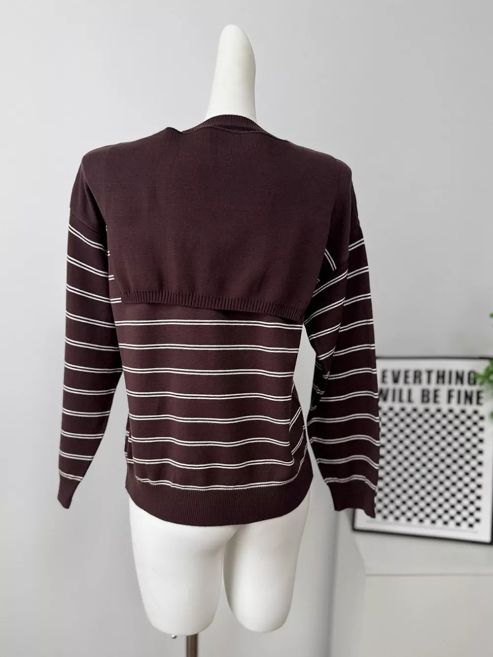 Classic Striped Crewneck Knit Top with Layered Sweater Detail, image 22