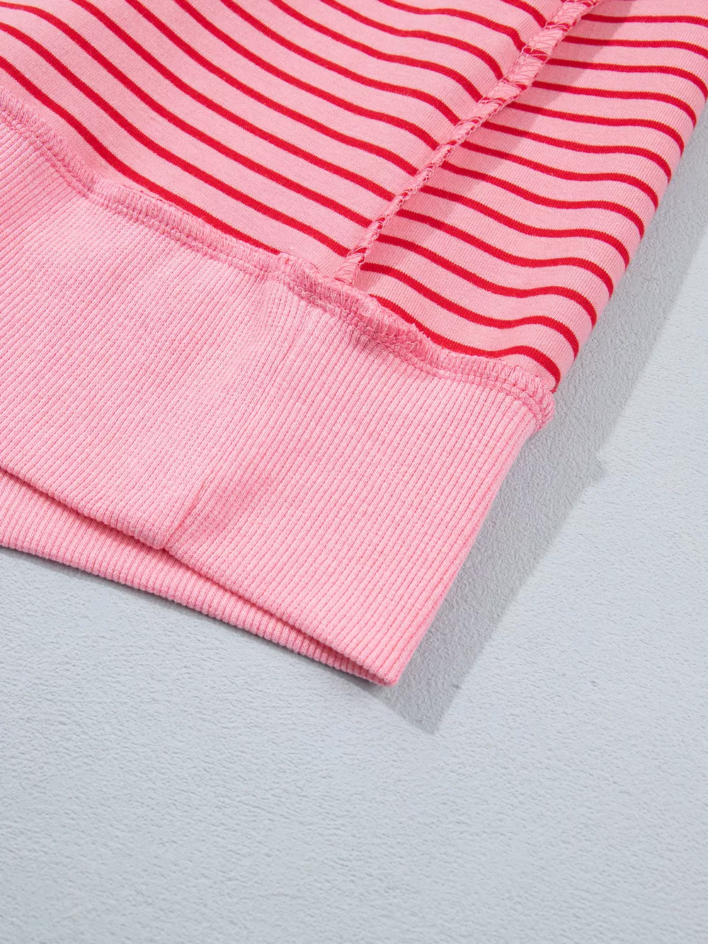 Stripe Ribbed Patchwork Mock Neck Baggy Pullover Matching Shorts Set, image 10